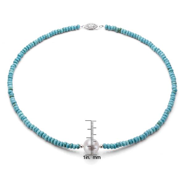 DaVonna Silver Turquoise and White FW Pearl Necklace (12-13 mm)