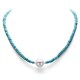 preview thumbnail 2 of 1, DaVonna Silver Turquoise and White FW Pearl Necklace (12-13 mm)