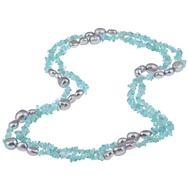 DaVonna Grey FW Pearl and Blue Apetite 48 inch Endless Necklace (8 9 mm) DaVonna Pearl Necklaces