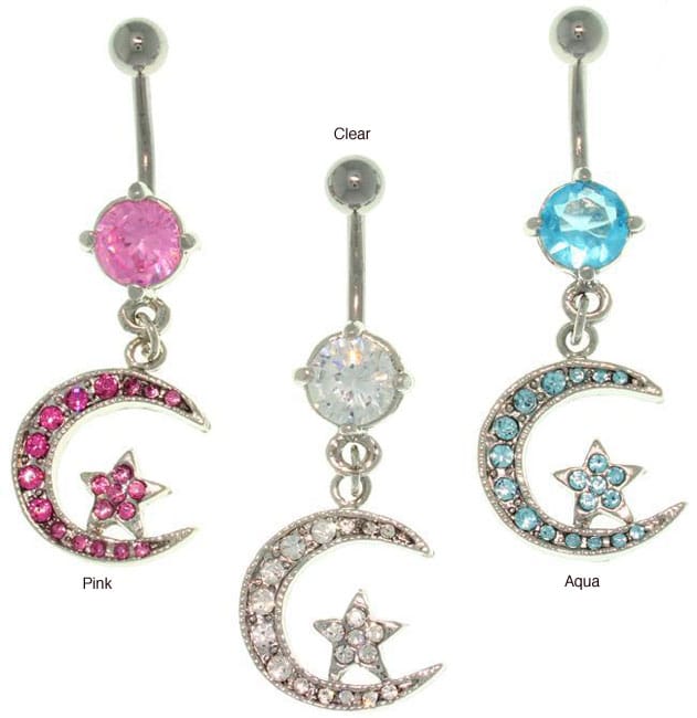 Carolina Glamour Collection Surgical Steel Crystal Moon and Star 14-gauge Belly Ring