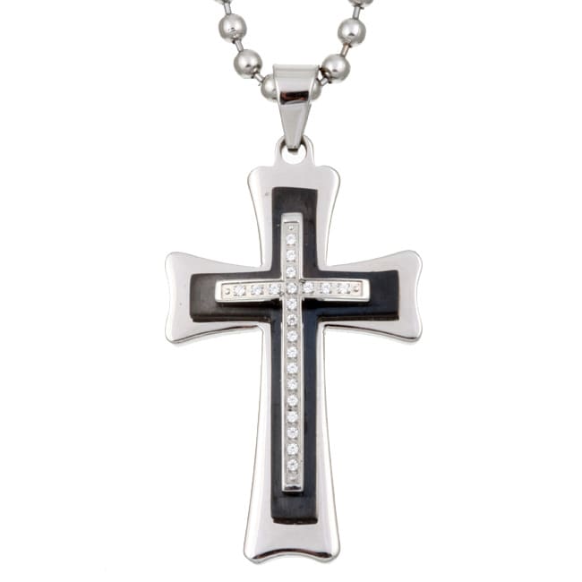 Shop Unending Love Stainless Steel Men's 1/10ct TDW Diamond Cross ...