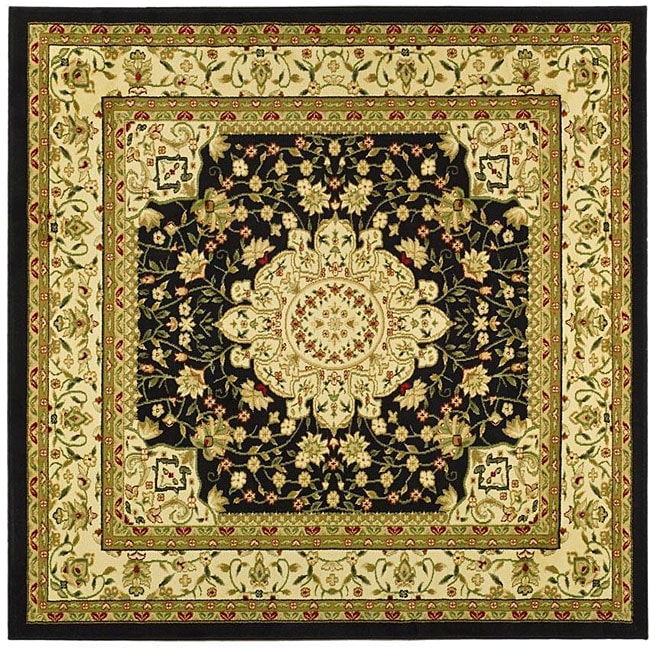 Lyndhurst Collection Mashad Black/ Ivory Rug (8 Square)