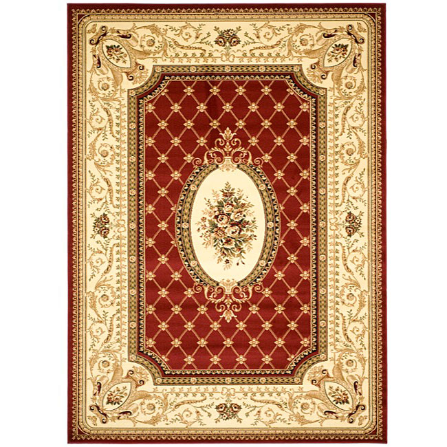 Lyndhurst Collection Traditional Red/ Ivory Rug (53 X 76)