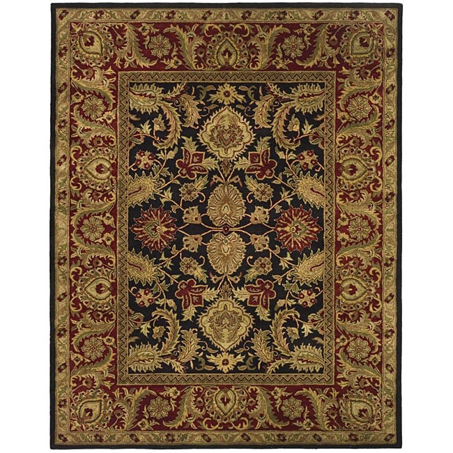 Handmade Classic Regal Black/ Burgundy Wool Rug (76 X 96)