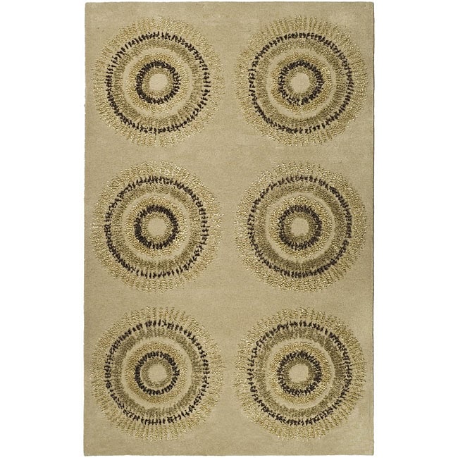 Handmade Deco Explosions Beige/ Multi N. Z. Wool Rug (5 X 8)