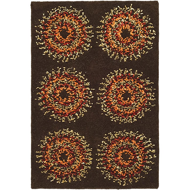 Handmade Deco Explosions Brown/ Multi N. Z. Wool Rug (2 X 3)