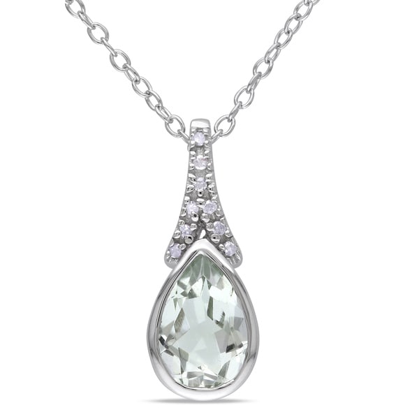 Miadora Sterling Silver Green Amethyst and Diamond Necklace