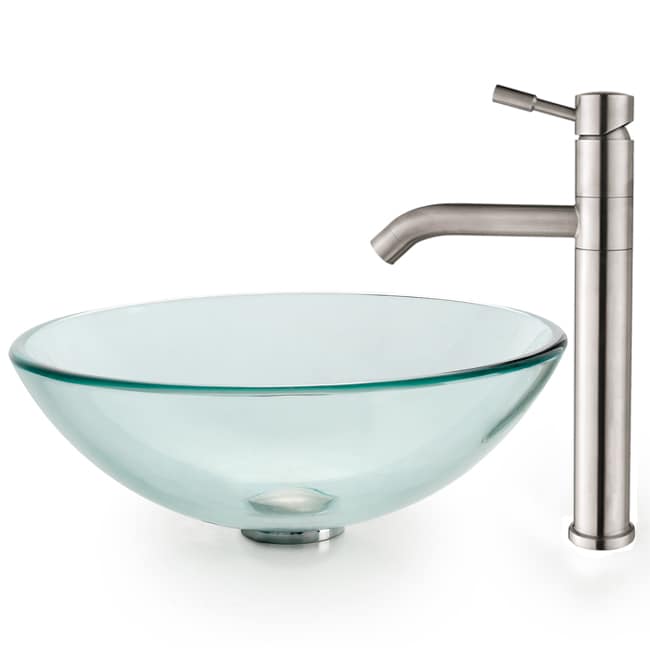 Kraus Clear Glass Vessel Sink And Aldo Steel Faucet
