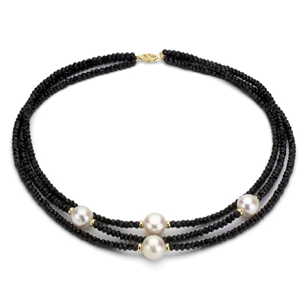 Shop DaVonna 14k Gold Black Onyx and White 12-13mm FW Pearl Necklace ...