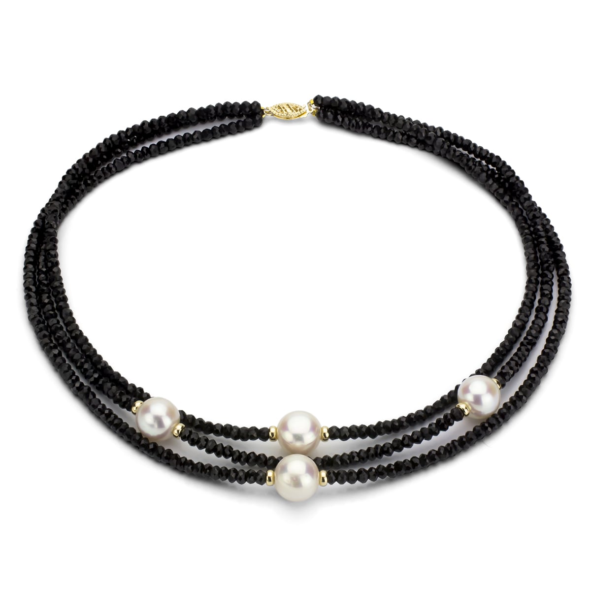 DaVonna 14k Gold Black Onyx and White 12 13mm FW Pearl Necklace with