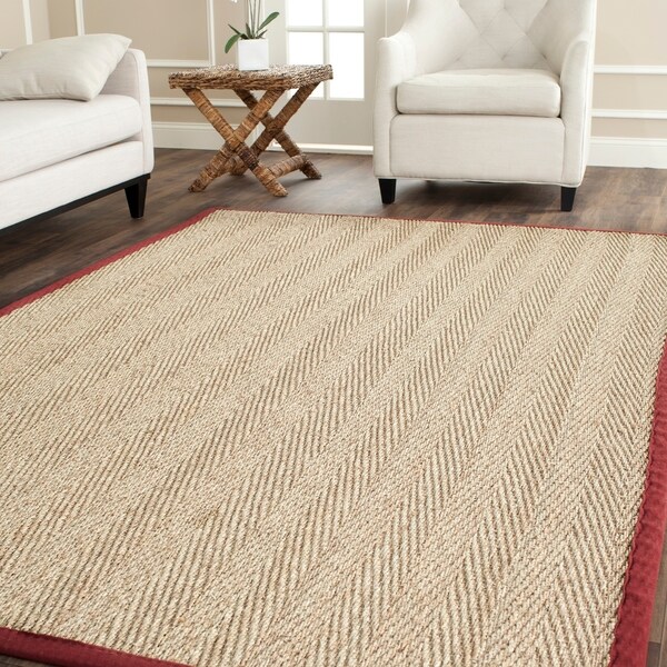Safavieh Casual Natural Fiber Herringbone Natural and Red Border Seagrass Rug - 9' x 12'