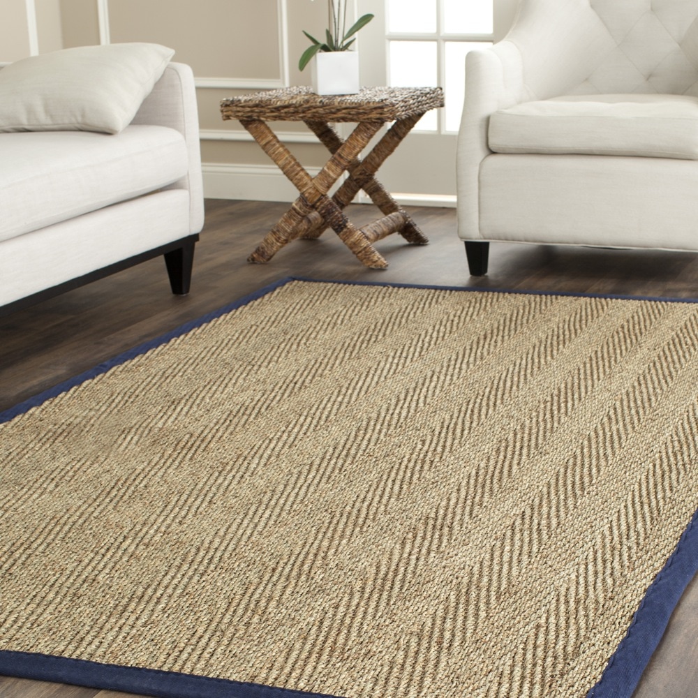 Hand woven Sisal Natural/ Blue Seagrass Rug (6 X 9)