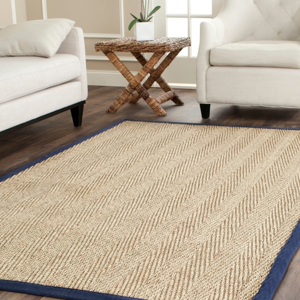Safavieh Casual Natural Fiber Herringbone And Blue Safavieh Casual Natural Fiber Herringbone And Blue Border Seagr Rug 8 X27