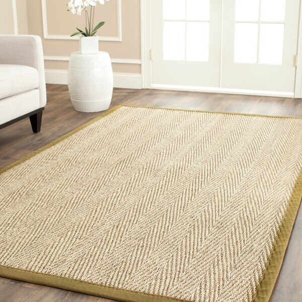 Safavieh Casual Natural Fiber Herringbone Natural and Olive Border Seagrass Rug - 6' x 9'