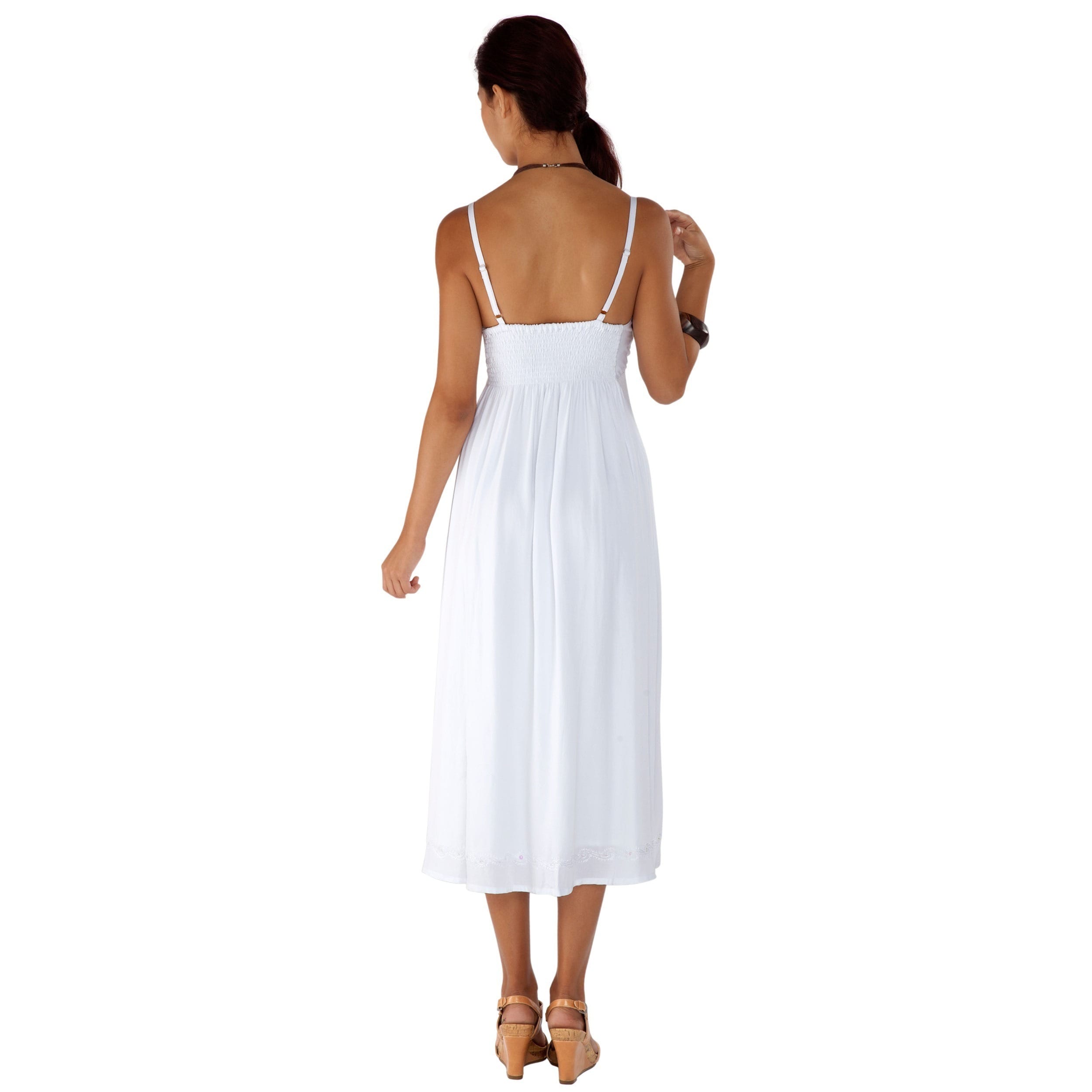 1 World Sarongs Womens Long Summer Embroidered Dress in White Lined in XS