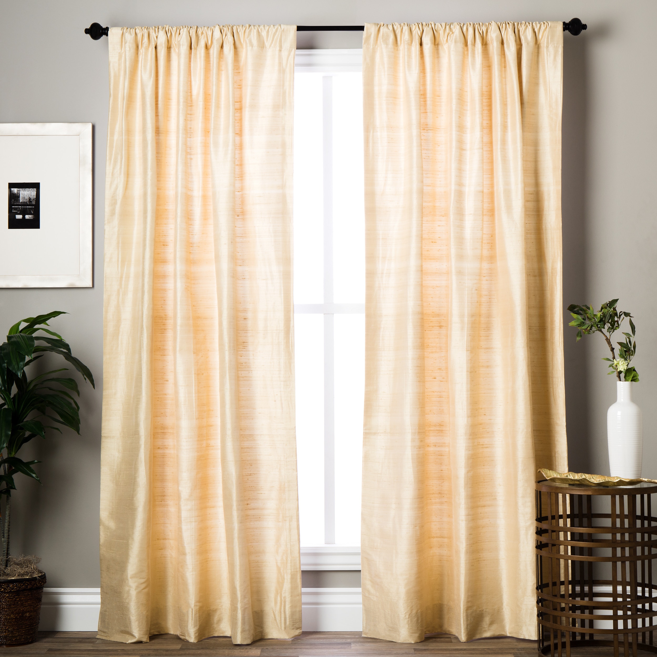 Signature Beige Textured Silk 108 inch Curtain Panel