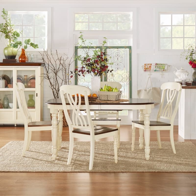 Mackenzie Country Antique Extending Scroll Back Dining Set by iNSPIRE Q Classic - 7-Piece Set - Antique White