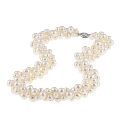 DaVonna Sterling Silver 4 -8 mm White Freshwater Pearl 3-row Twisted Necklace 18"
