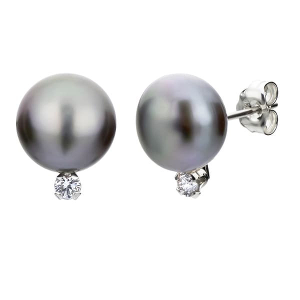 Shop Davonna Silver Grey Pearl And 1 10ct Tdw Diamond Earrings (8-8.5 