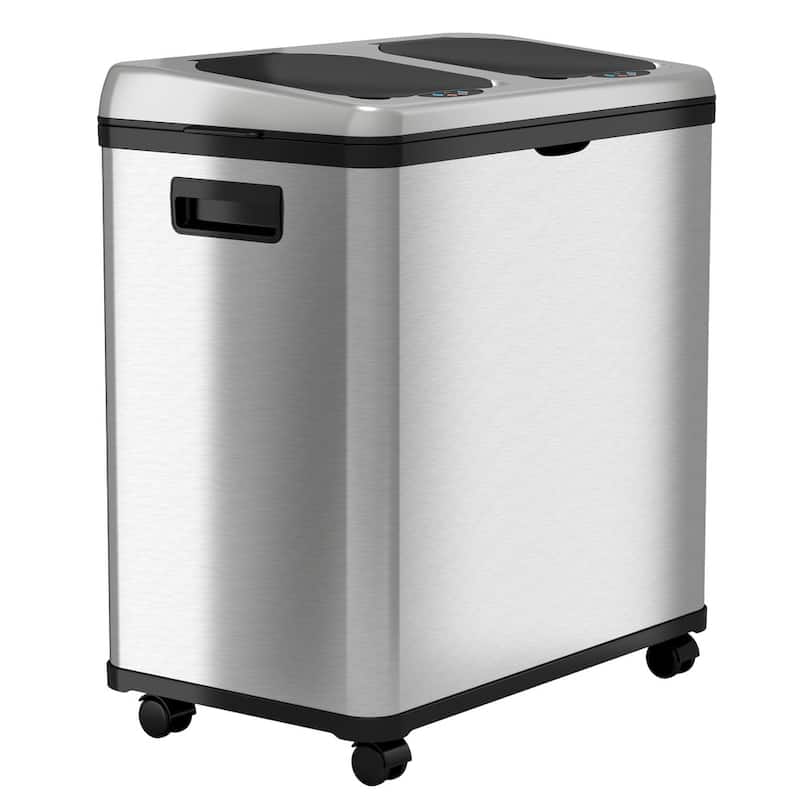 iTouchless 16 Gal Stainless Steel Sensor Recycle Bin Trash Can Wheels