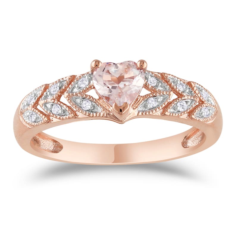 Miadora 10k Rose Gold Heart-cut Morganite and Diamond Accent Leaf Set Anniversary Ring - 5