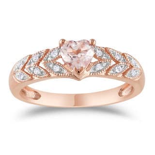 miadora 10k rose gold heart cut morganite and diamond accent leaf set anniversary ring - Morganite Wedding Ring miadora 10k rose gold heart cut morganite and diamond accent leaf set anniversary ring - Morganite Wedding Ring