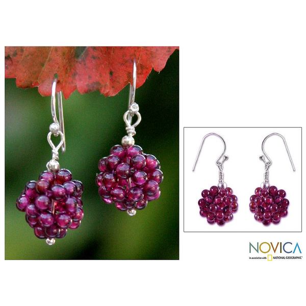 Handmade Stainless Steel 'Berries' Garnet Cluster Earrings (Thailand)