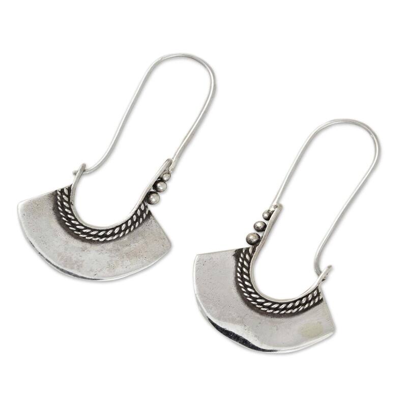 NOVICA Handmade Sterling Silver Hollow Bell Delicate Hoop Style Earrings (Thailand) - 1.6*1.2