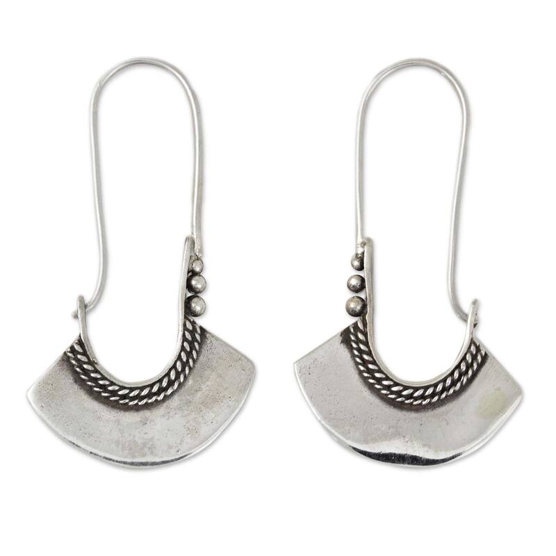 NOVICA Handmade Sterling Silver Hollow Bell Delicate Hoop Style Earrings (Thailand) - 1.6*1.2 - White