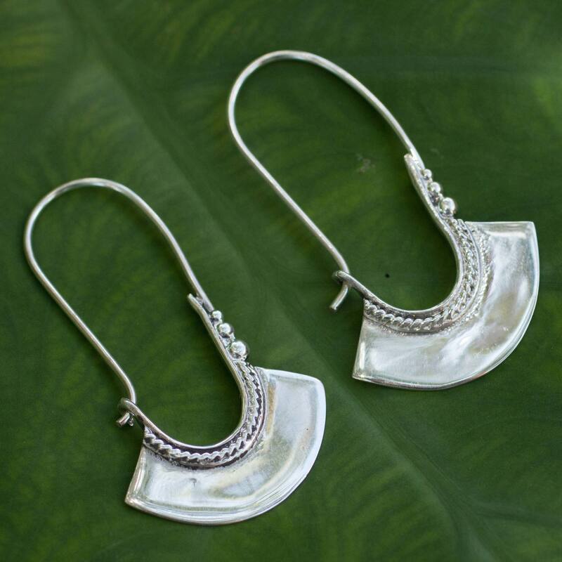 NOVICA Handmade Sterling Silver Hollow Bell Delicate Hoop Style Earrings (Thailand) - 1.6*1.2