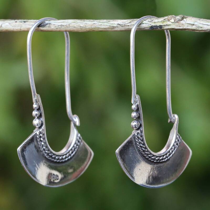 NOVICA Handmade Sterling Silver Hollow Bell Delicate Hoop Style Earrings (Thailand) - 1.6*1.2