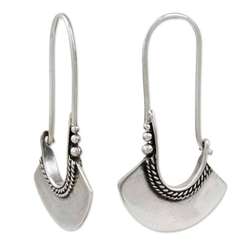NOVICA Handmade Sterling Silver Hollow Bell Delicate Hoop Style Earrings (Thailand) - 1.6*1.2