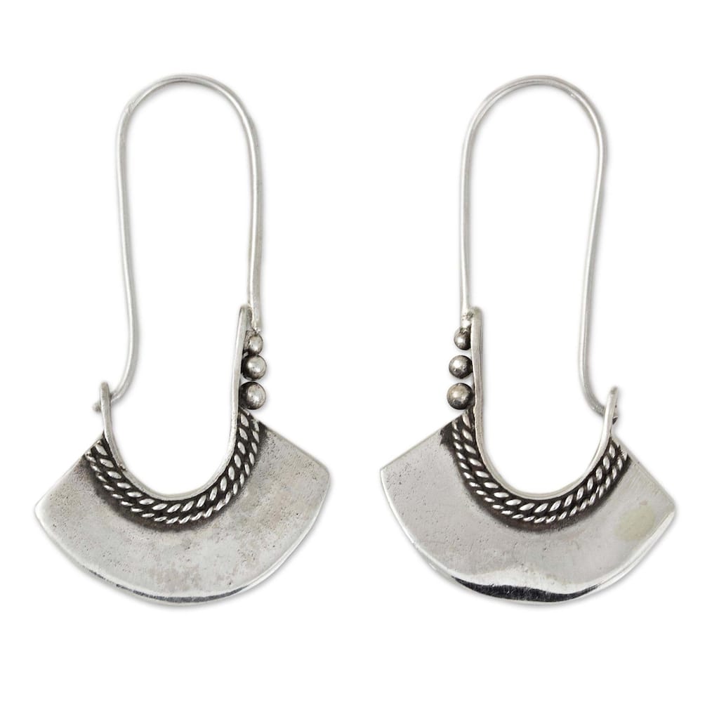 NOVICA Handmade Sterling Silver Hollow Bell Delicate Hoop Style Earrings (Thailand) - 1.6*1.2