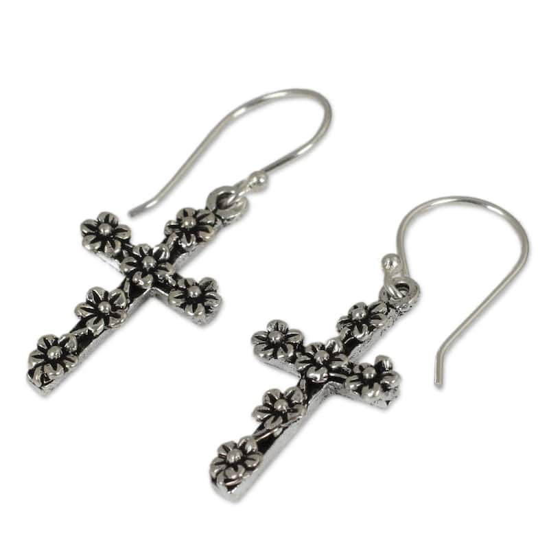 Handmade Sterling Silver Blooms and Crosses Earrings (Thailand)