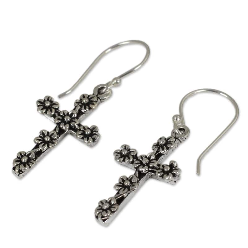 Handmade Sterling Silver Blooms and Crosses Earrings (Thailand)