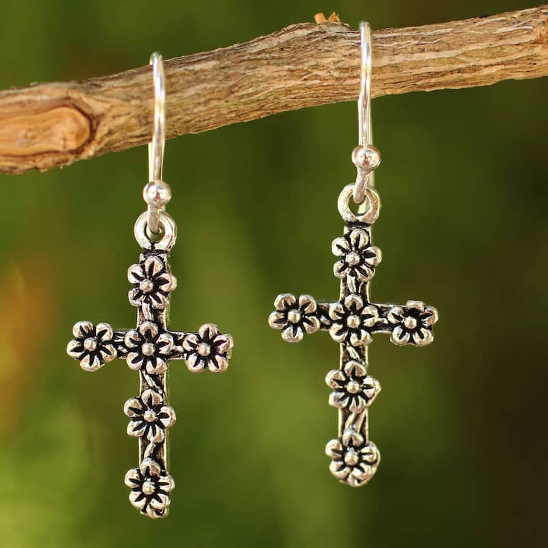 Handmade Sterling Silver Blooms and Crosses Earrings (Thailand)