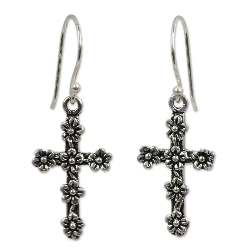 Handmade Sterling Silver Blooms and Crosses Earrings (Thailand)