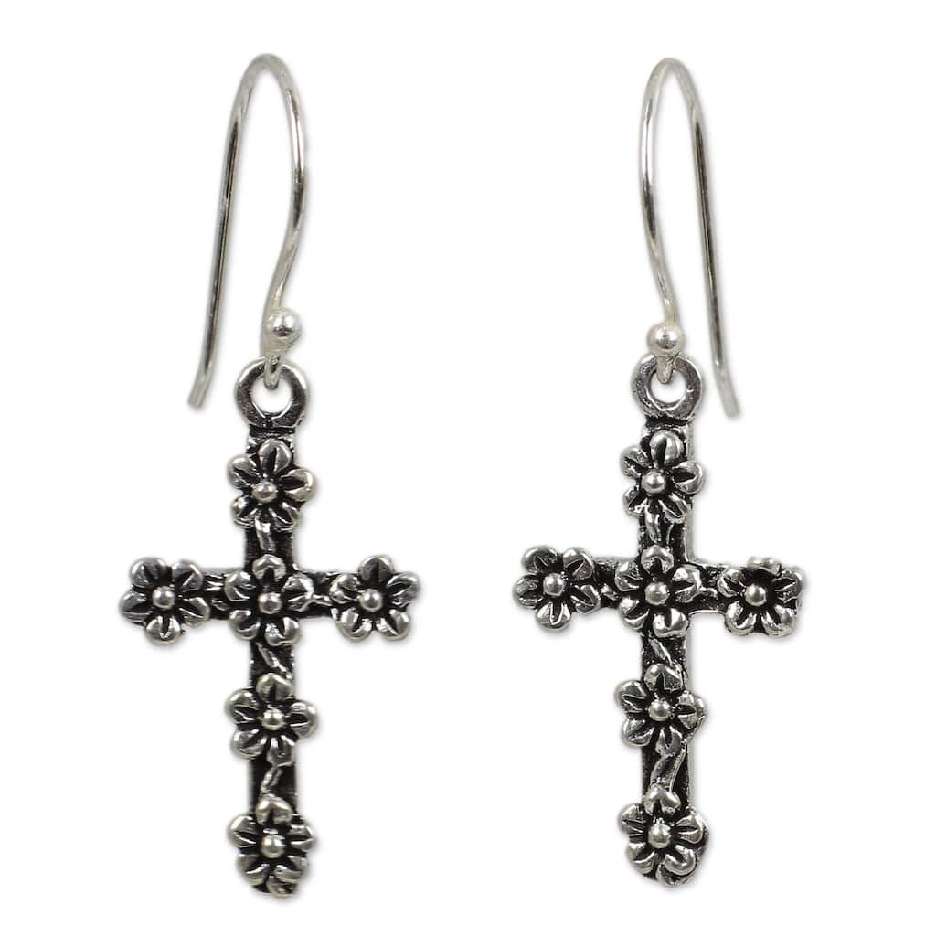 Handmade Sterling Silver Blooms and Crosses Earrings (Thailand)