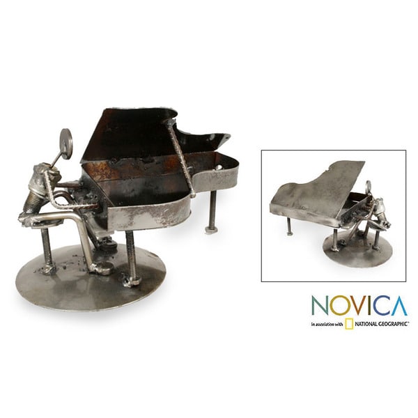 Iron 'Rustic Piano Man' Statuette (Mexico) Novica Statues & Sculptures