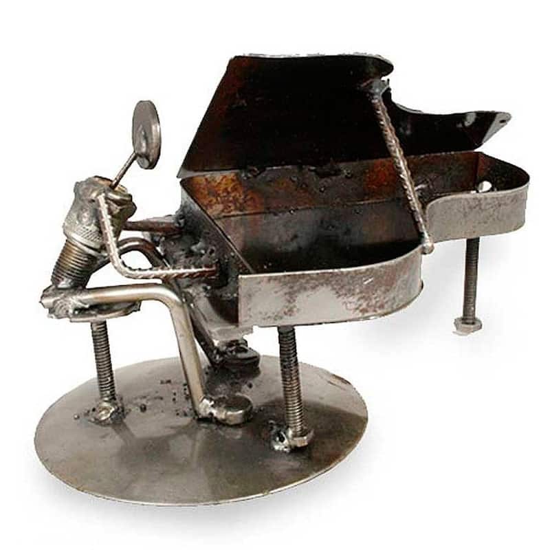 NOVICA Handmade Rustic Piano Man Statuette (Mexico) - Silver