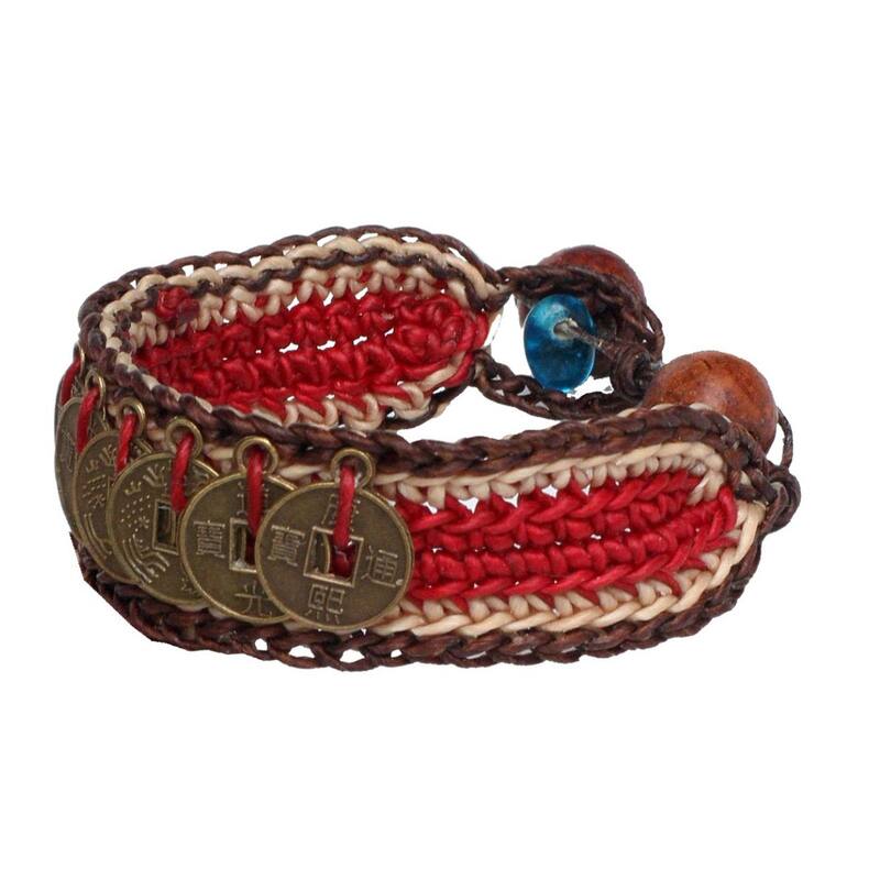 Handmade Good Luck Brass Coins Wristband Bracelets (Thailand)