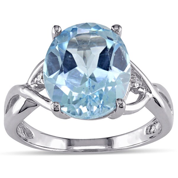 Shop Miadora Sterling Silver Blue Oval Topaz and Diamond Accent Ring ...
