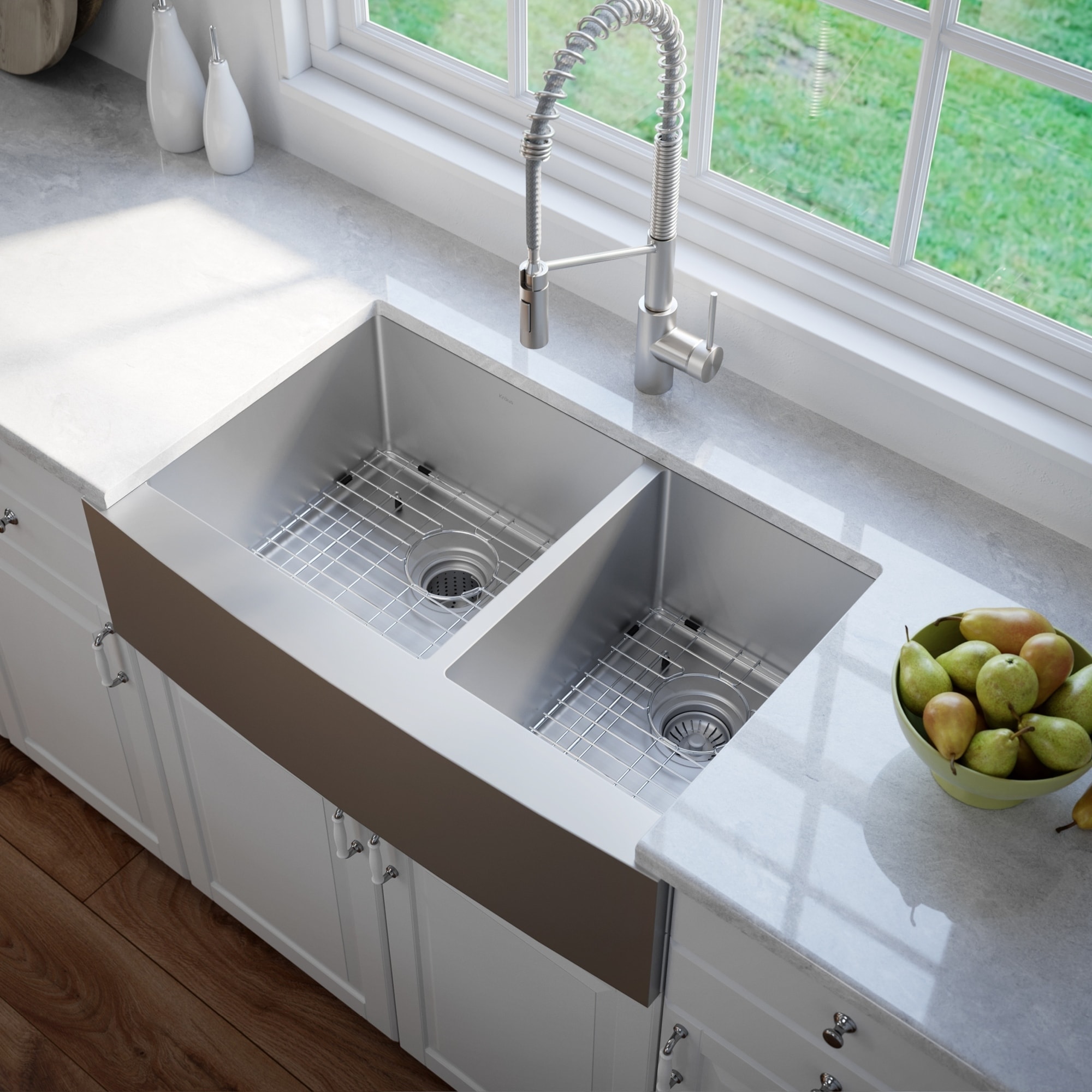 Kraus 36 inch Farmhouse Apron Double bowl Steel Kitchen Sink