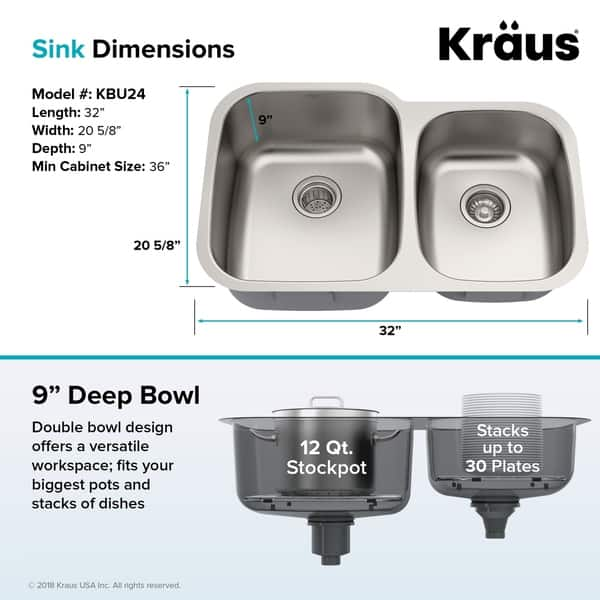 Shop Kraus Kbu24 Undermount 32 Inch 2 Bowl Stainless Steel Kitchen