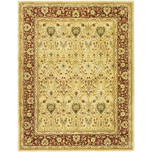 Handmade Mahal Ivory/ Rust New Zealand Wool Rug (76 X 96)