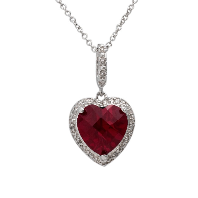 Sterling Silver Created Ruby and 1/10ct TDW Diamond Necklace - Free ...