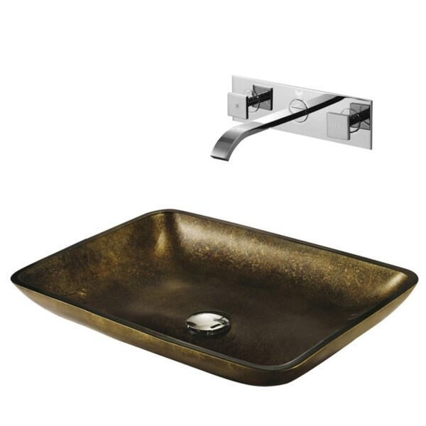 VIGO Copper Vessel Bathroom Sink Set with Titus Wall Mount Faucet