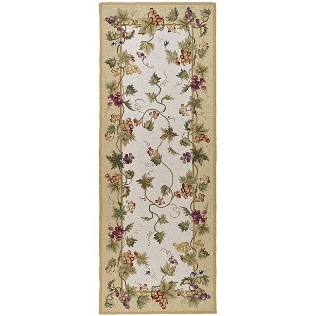 Hand hooked Flora Ivory Wool Rug (3 X 10)