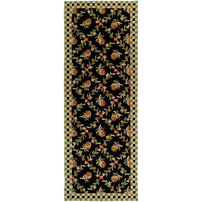 Hand hooked Pineapple Trellis Black/ Ivory Wool Rug (3 X 12)