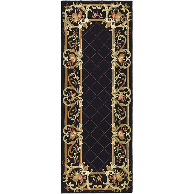 Hand hooked Trellis Black Wool Rug (3 X 12)